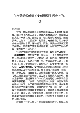 在市委组织部机关支部组织生活会上的讲话