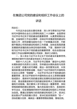 在集团公司党的建设和组织工作会议上的讲话