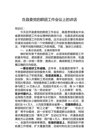 XX在县委党的群团工作会议上的讲话