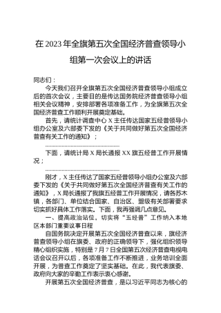 在2023年全旗第五次全国经济普查领导小组第一次会议上的讲话
