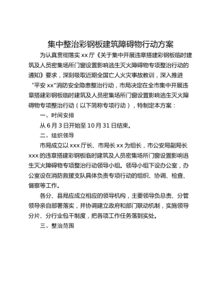 集中整治彩钢板建筑障碍物行动方案