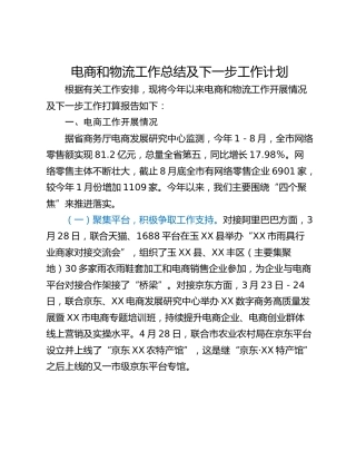 电商和物流工作总结及下一步工作计划
