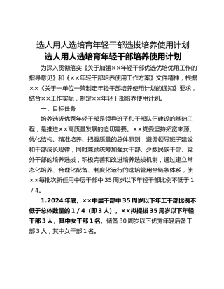 选人用人选培育年轻干部选拔培养使用计划