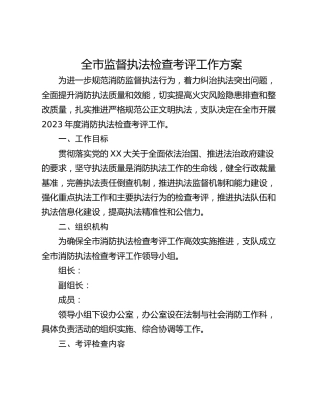 全市监督执法检查考评工作方案