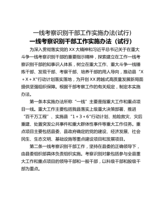 一线考察识别干部工作实施办法(试行)