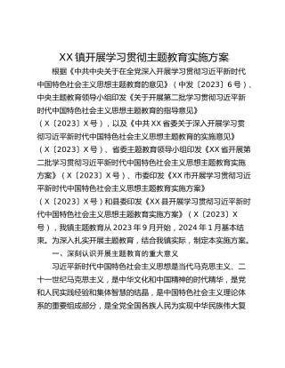 XX镇开展学习贯彻主题教育实施方案