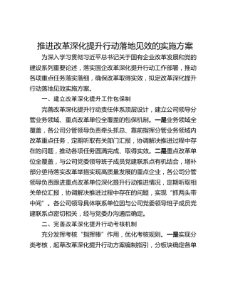 推进改革深化提升行动落地见效的实施方案