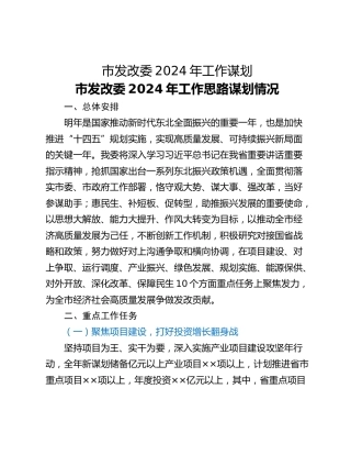 市发改委2024年工作谋划