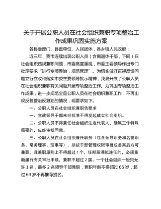 关于开展公职人员在社会组织兼职专项整治工作成果巩固实施方案