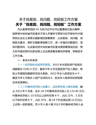 关于找差距、找问题、找短板工作方案