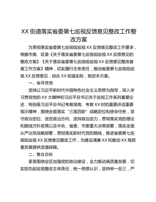 XX街道落实省委第七巡视反馈意见整改工作整改方案