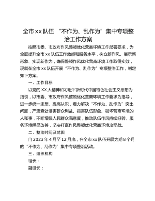 全市xx队伍 “不作为、乱作为”集中专项整治工作方案