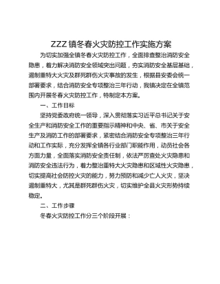 ZZZ镇冬春火灾防控工作实施方案