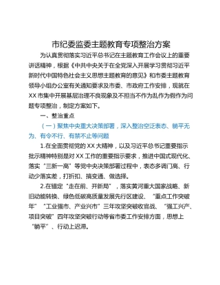 市纪委监委主题教育专项整治方案