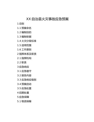 XX自治县火灾事故应急预案