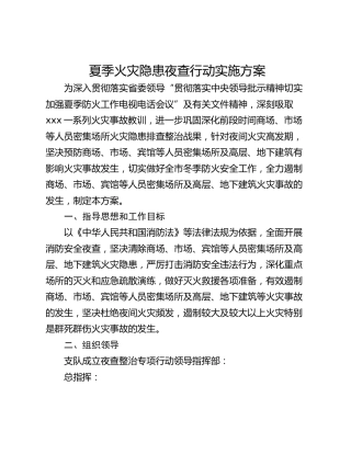 夏季火灾隐患夜查行动实施方案