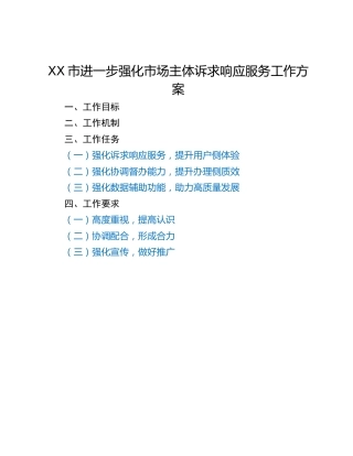 XX市进一步强化市场主体诉求响应服务工作方案