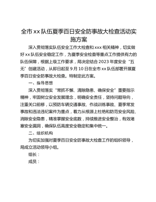 全市xx队伍夏季百日安全防事故大检查活动实施方案