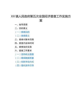 XX镇人民政府第五次全国经济普查工作实施方案