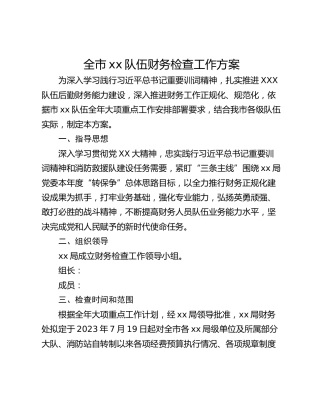 全市xx队伍财务检查工作方案
