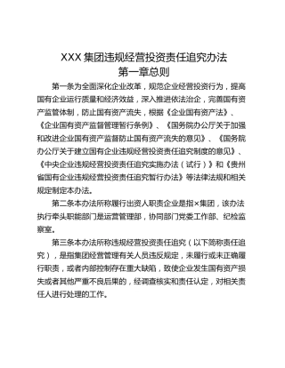 XXX集团违规经营投资责任追究办法