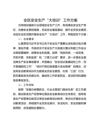 全区安全生产“大培训”工作方案
