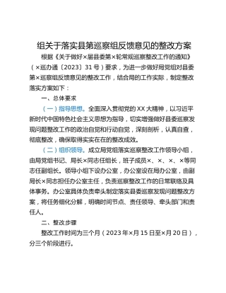 组关于落实县第巡察组反馈意见的整改方案