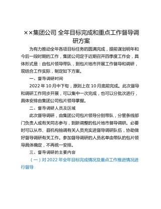 ××集团公司 全年目标完成和重点工作督导调研方案