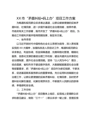 XX市“矛盾纠纷•码上办”项目工作方案