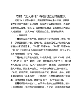 农村“无人种地”存在问题及对策建议