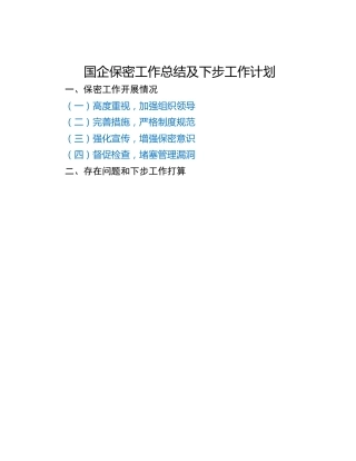 国企保密工作总结及下步工作计划