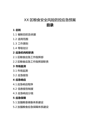 XX区粮食安全风险防控应急预案