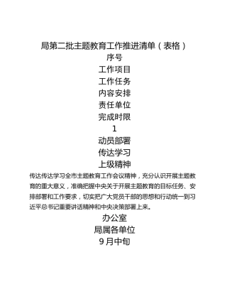 局第二批主题教育工作推进清单（表格）