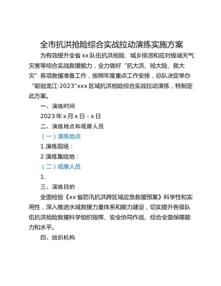 全市抗洪抢险综合实战拉动演练实施方案