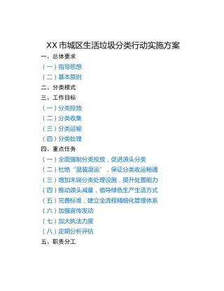 XX市城区生活垃圾分类行动实施方案