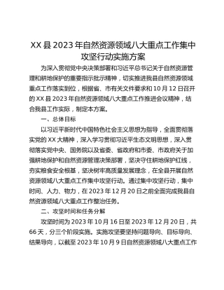 XX县2023年自然资源领域八大重点工作集中攻坚行动实施方案
