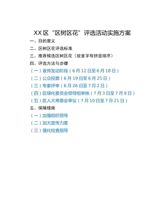 XX区“区树区花”评选活动实施方案