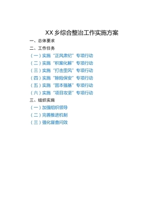 XX乡综合整治工作实施方案