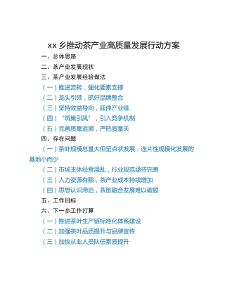 xx乡推动茶产业高质量发展行动方案
