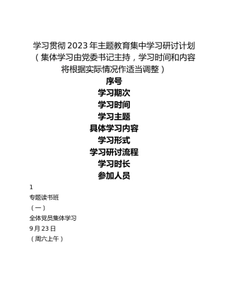 学习贯彻2023年主题教育集中学习研讨计划