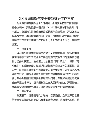 XX县城镇燃气安全专项整治工作方案