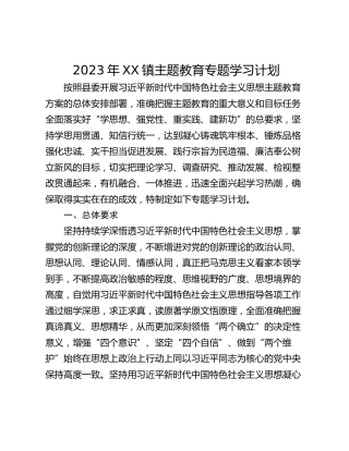 2023年XX镇主题教育专题学习计划