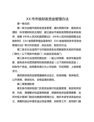 XX市市级财政资金管理办法