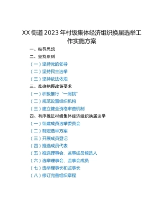 XX街道2023年村级集体经济组织换届选举工作实施方案