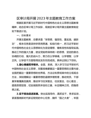 区审计局开展2023年主题教育工作方案