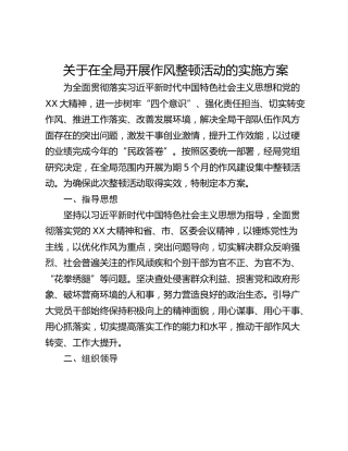 关于在全局开展作风整顿活动的实施方案