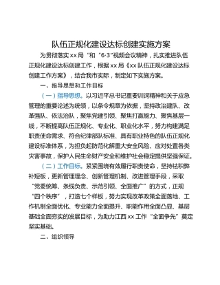 队伍正规化建设达标创建实施方案