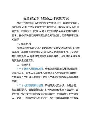 资金安全专项检查工作实施方案