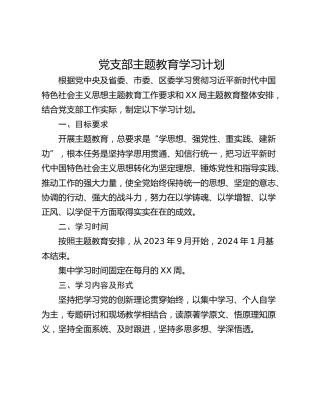 党支部主题教育学习计划