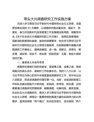 带头大兴调查研究工作实施方案